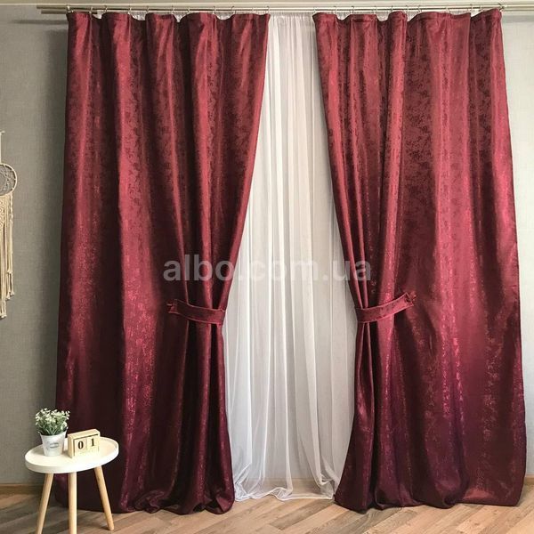 Готові однотонні Бордові штори жакард з тюлем ALBO (SHTN-C33-7) SHTN-C33-7 фото