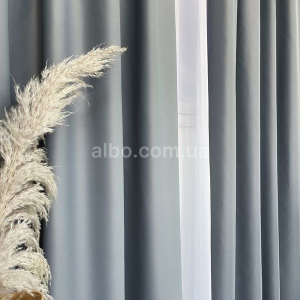 Матовые шторы атлас блэкаут серо-синего цвета с белым шифоновым тюлем ALBO (SHTN-M30-21) SHTN-M30-21 фото