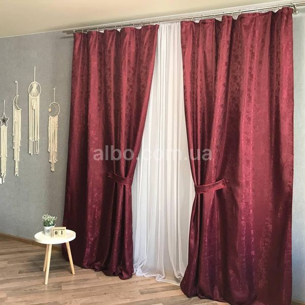 Готові однотонні Бордові штори жакард з тюлем ALBO (SHTN-C33-7) SHTN-C33-7 фото