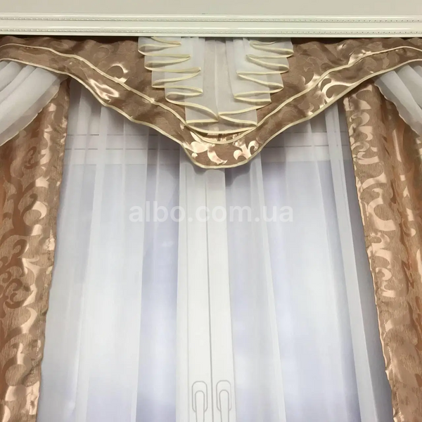 Шторы в зал с ламбрекенами, шторы в гостиную, ламбрекены на окна Пудра (LS-220-2)