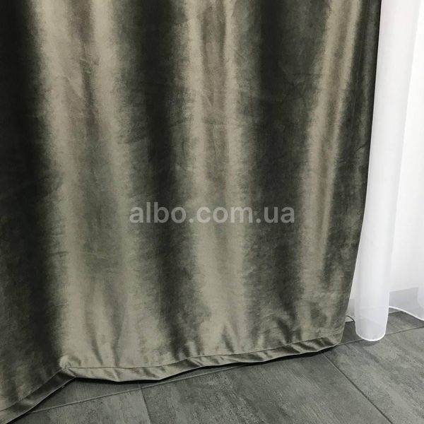 Готовые однотонные бархатные шторы Серые на тесьме с тюлю (SHTN-915-15) SHTN-915-15 фото