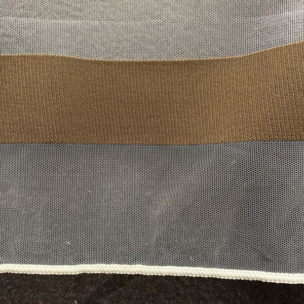Белая тюль из фатина с бирюзовыми, бежевыми и коричневыми полосами на метраж, высота 2,8 м (ROWI-TURKUAZ) 1531023679 фото