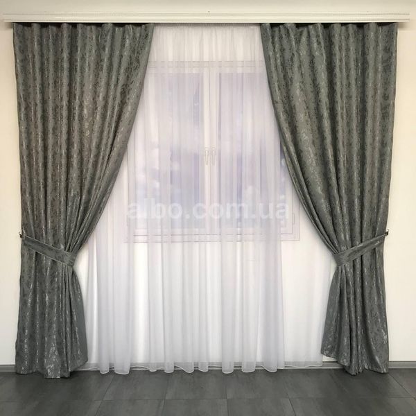 Готовые шторы из мрамора, Графитового цвета, с тюлю (SHTN-M19n-21) SHTN-M19n-21 фото