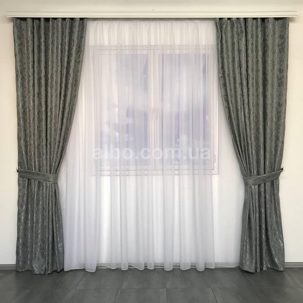Готовые шторы из мрамора, Графитового цвета, с тюлю (SHTN-M19n-21) SHTN-M19n-21 фото