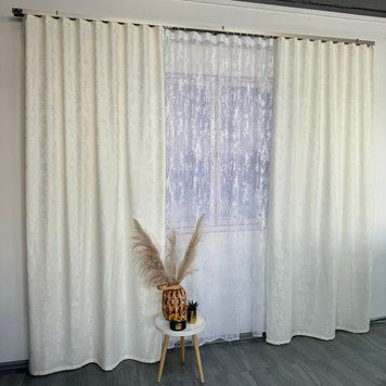 Жаккардовые мраморные шторы молочного цвета с белым жакардовым тюлем ALBO (SHTL-M23-17) SHTL-M23-17 фото