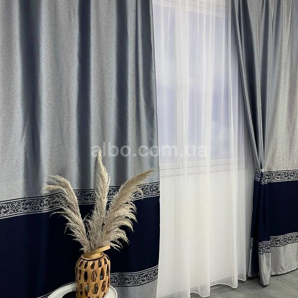 Штори з жакард, сучасні штори в спальню Сіро-сині з тюлем (SHTN-K7-6) SHTN-K7-6 фото