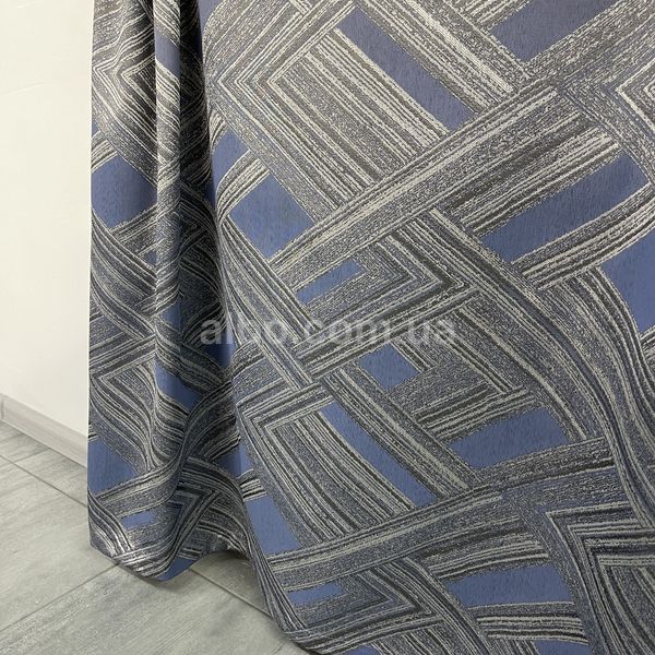 Готовые Сине-графитовые шторы жаккард геометрия ALBO (SH-K1-8) SH-K1-8 фото