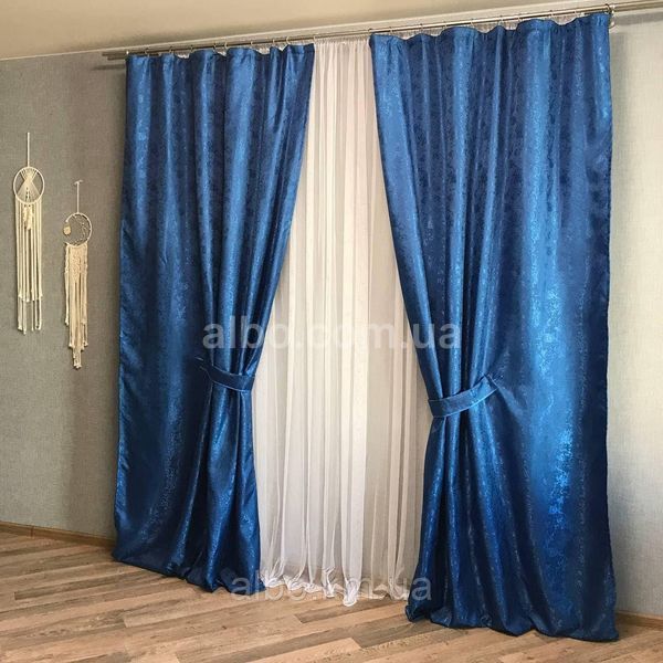 Однотонные синие жакардовые готовые шторы с тюлю ALBO (SHTN-C33-16) SHTN-C33-16 фото