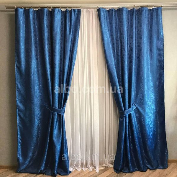 Однотонные синие жакардовые готовые шторы с тюлю ALBO (SHTN-C33-16) SHTN-C33-16 фото