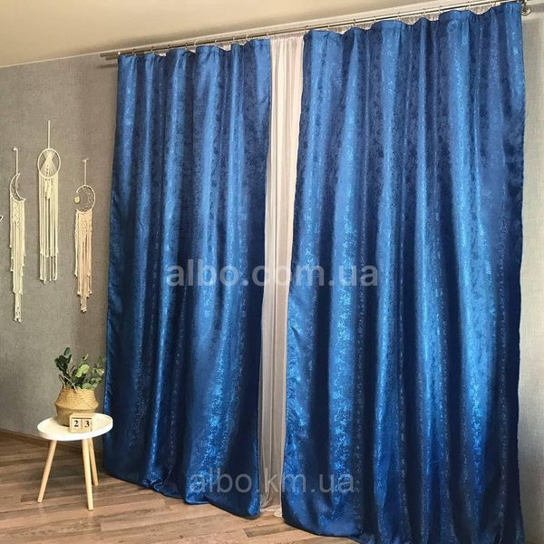 Однотонные синие жакардовые готовые шторы с тюлю ALBO (SHTN-C33-16) SHTN-C33-16 фото
