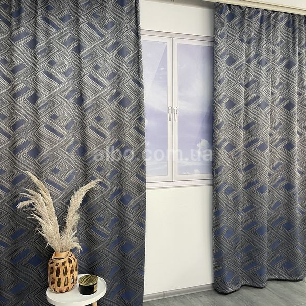 Готовые Сине-графитовые шторы жаккард геометрия ALBO (SH-K1-8) SH-K1-8 фото