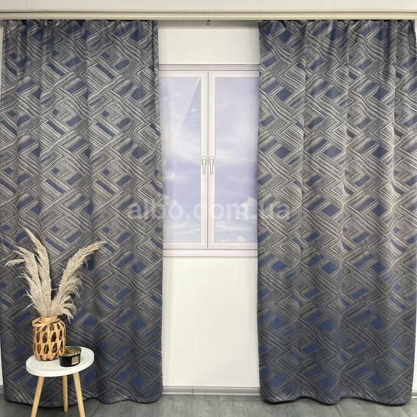 Готовые Сине-графитовые шторы жаккард геометрия ALBO (SH-K1-8) SH-K1-8 фото
