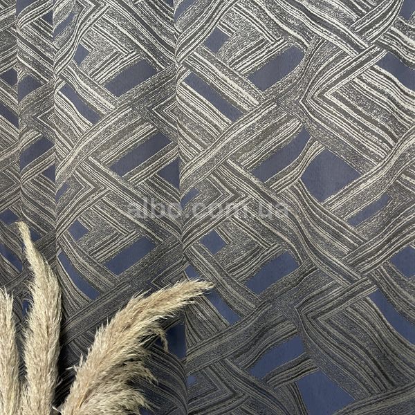 Готовые Сине-графитовые шторы жаккард геометрия ALBO (SH-K1-8) SH-K1-8 фото