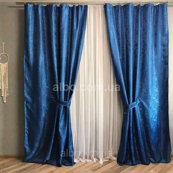 Однотонные синие жакардовые готовые шторы с тюлю ALBO (SHTN-C33-16) SHTN-C33-16 фото