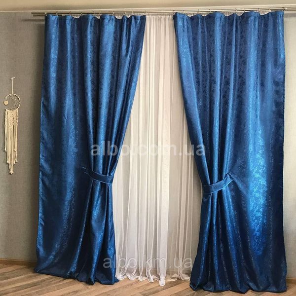 Однотонные синие жакардовые готовые шторы с тюлю ALBO (SHTN-C33-16) SHTN-C33-16 фото