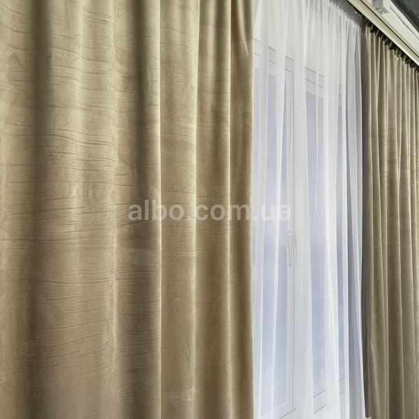 Штори оксамитові бежевого кольору з білим шифоновим тюлем ALBO (SHTN-930-4) SHTN-930-4 фото