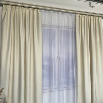Матовые шторы атлас блэкаут молочного цвета с белым шифоновым тюлем ALBO (SHTN-M30-3) SHTN-M30-3 фото