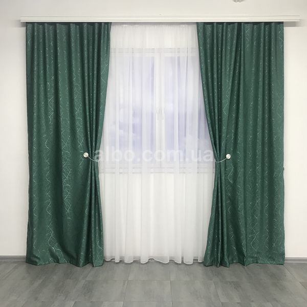 Шторы Бирюзовые лен однотонные с рисунком 150*270 см, с тюлю (SHTN-M17-19) SHTN-M17-19 фото