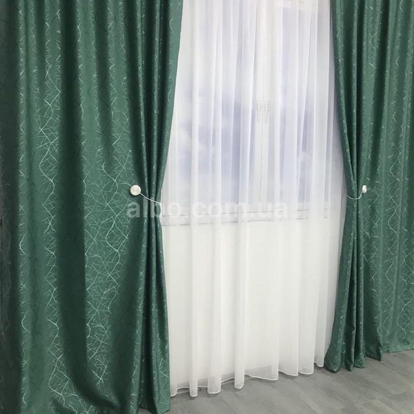 Шторы Бирюзовые лен однотонные с рисунком 150*270 см, с тюлю (SHTN-M17-19) SHTN-M17-19 фото