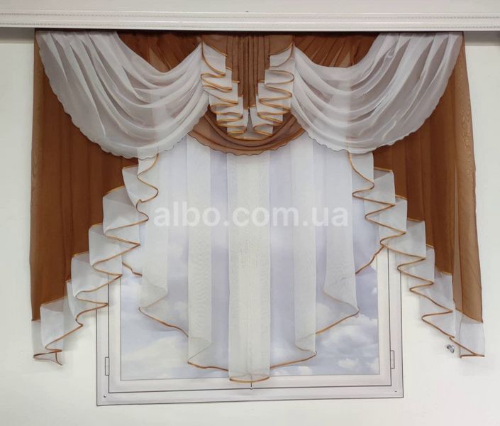 Вишуканий тюль з ламбрекеном ALBO 200x160 cm Коричнева (KU-178-13) KU-178-13 фото